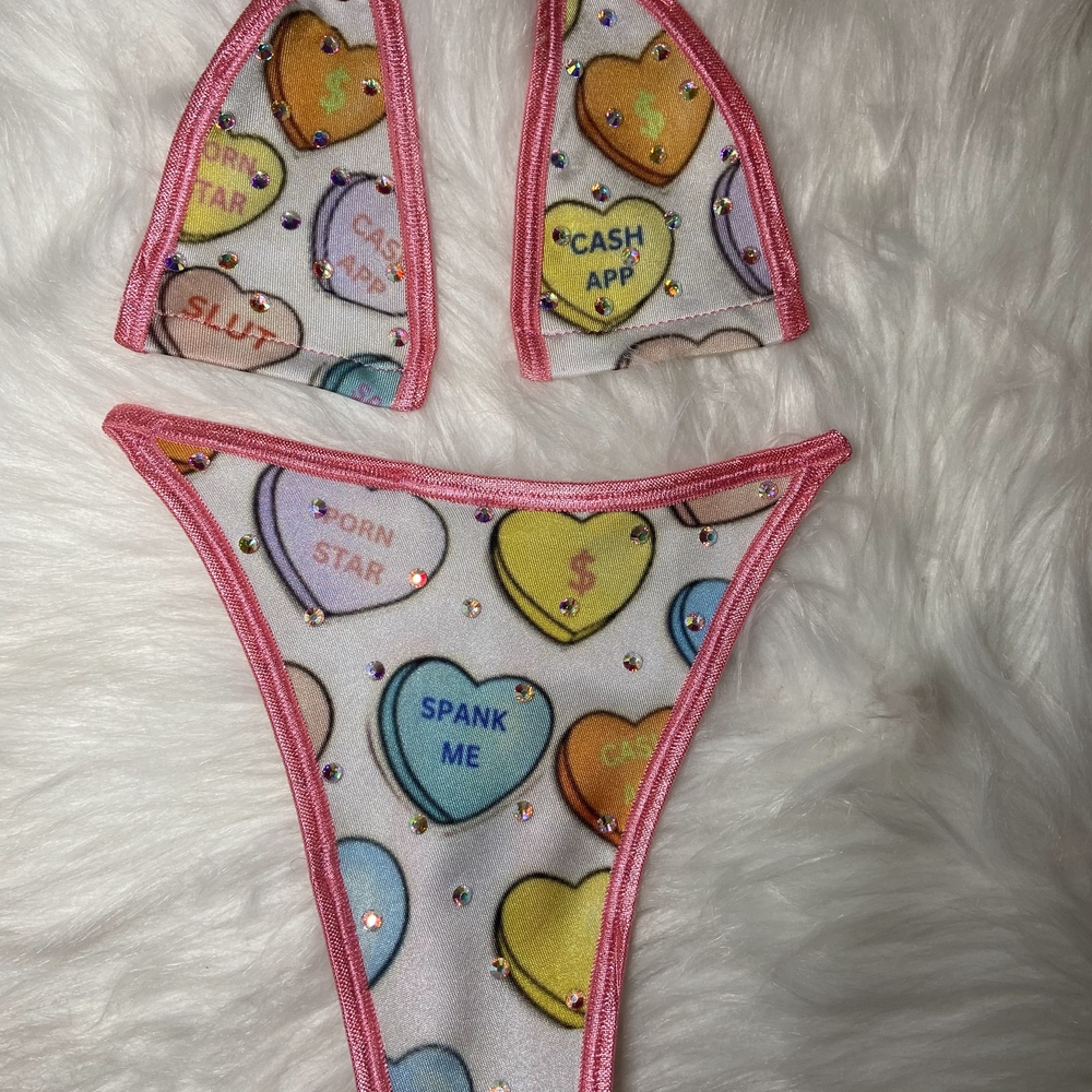 Colorful Heart Patterned Kids Bikini Set